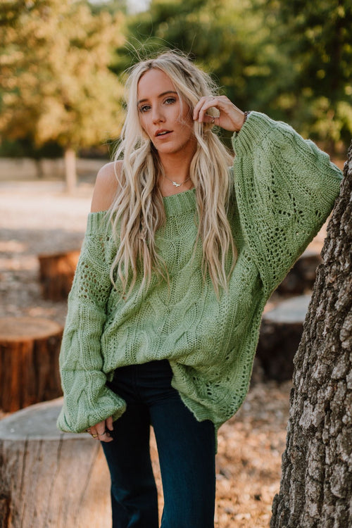 Golden Hour Bubble Sleeve Sweater Dress - Light Green