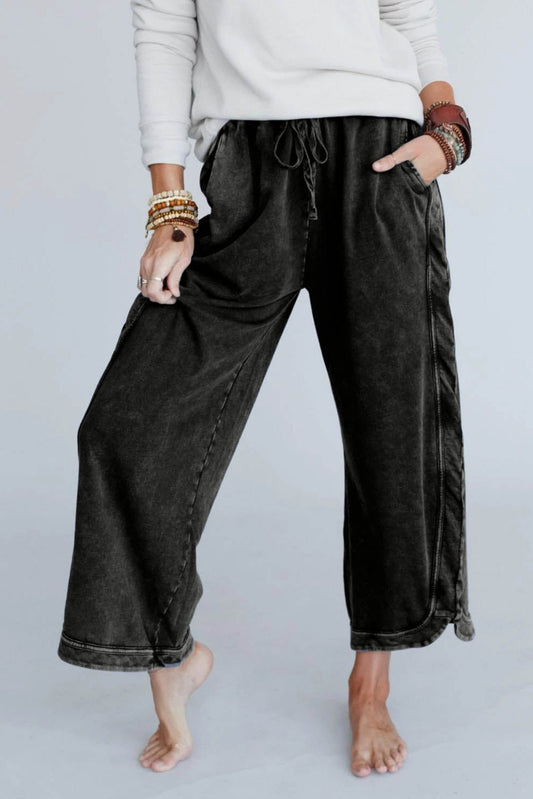 So Comfy Wide Leg Pant Cropped Length - Charcoal - Pre Order