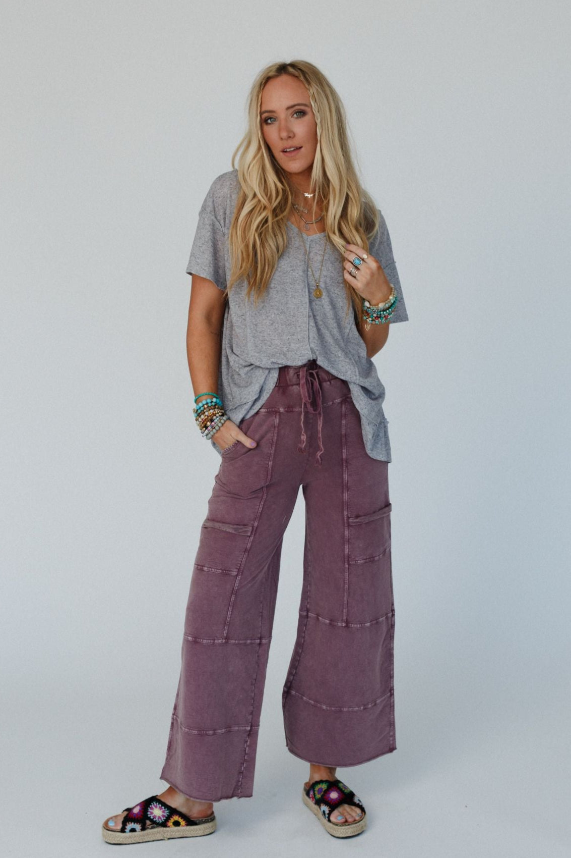 Lucky One Wide Leg Full Pant - Plum