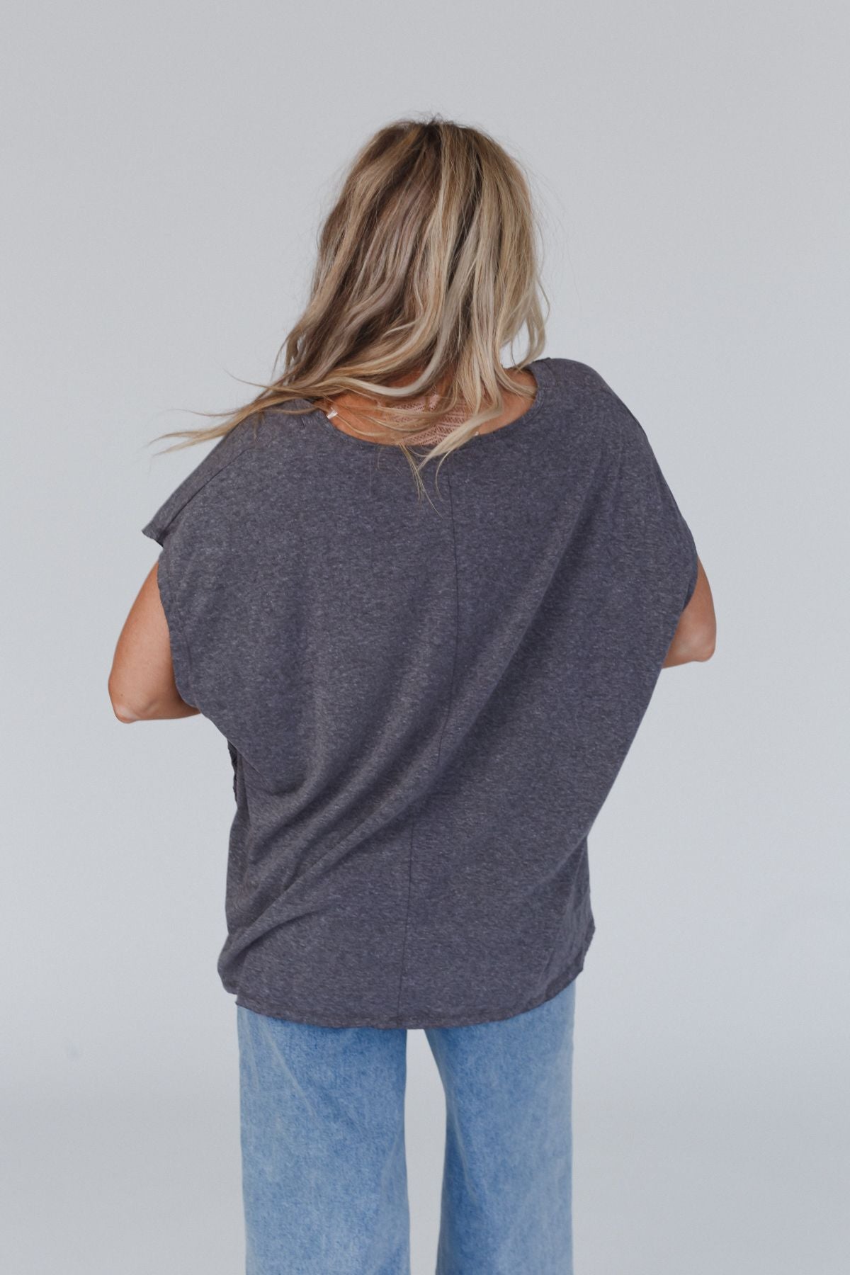 The Nest Camden Lace V Neck Top - Charcoal