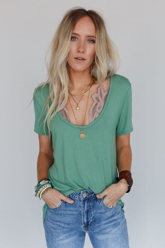 Scoop Neck Bralette Tee - Sage
