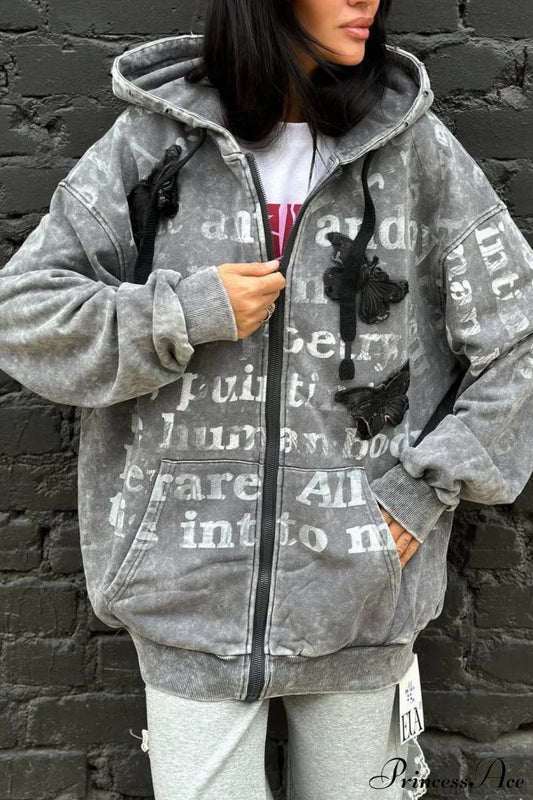 Vintage Bow Letter Distressed Hoodie
