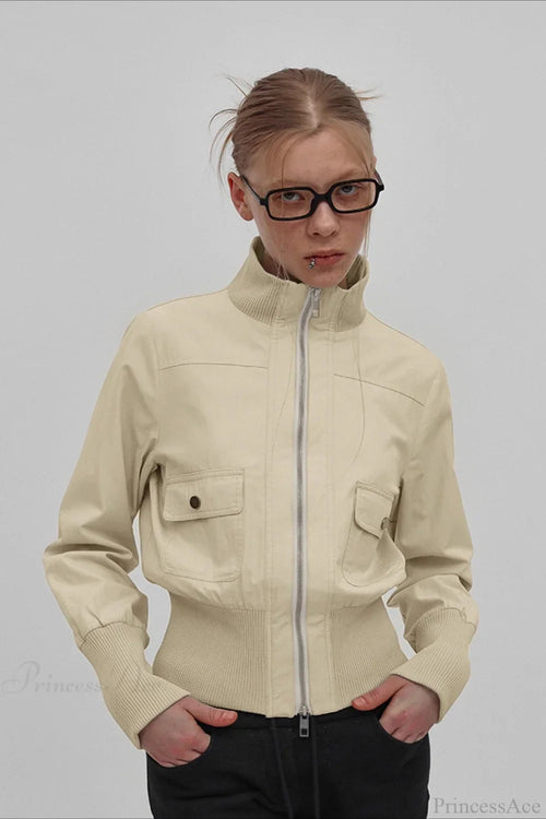 Vintage Utility Ribbed Pockets Jacket