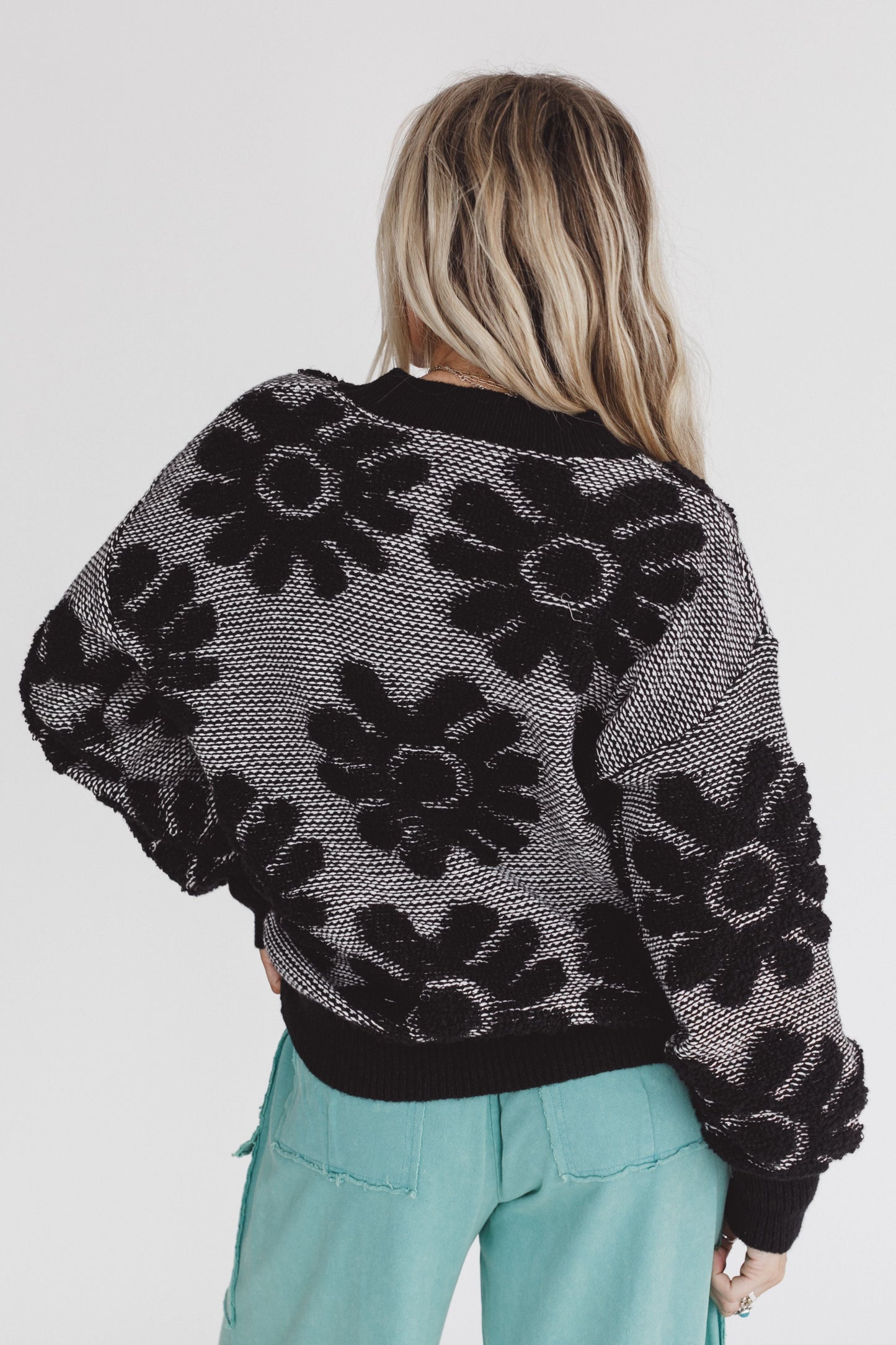 Zinnia Textured Flower Top - Black