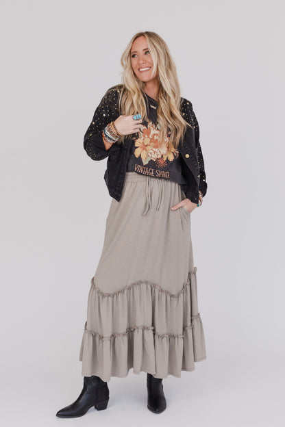 The Nest Bunches Of Love Tiered Maxi Skirt - Taupe