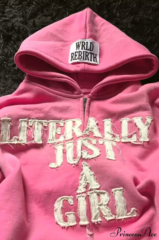 Y2K Hip-Hop 3D Letter Print  Loose Zip Hoodie