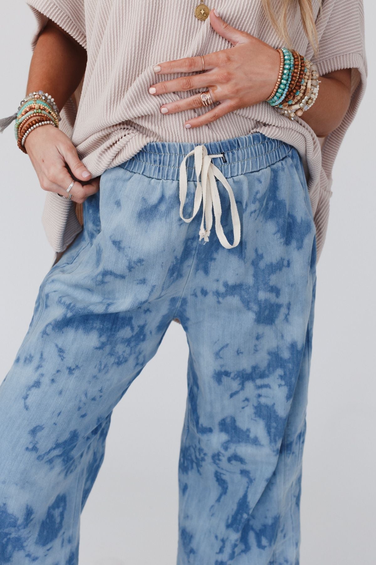 The Nest So Comfy Wide Leg Denim Pant - Bleach Dye Denim